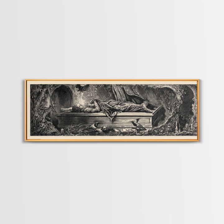 The Coffin Sleeper, Renaissance Engraving Art, Extra Wide Wall Art, Gothic Horror Wall Art, Canvas Print, Halloween Wall Art