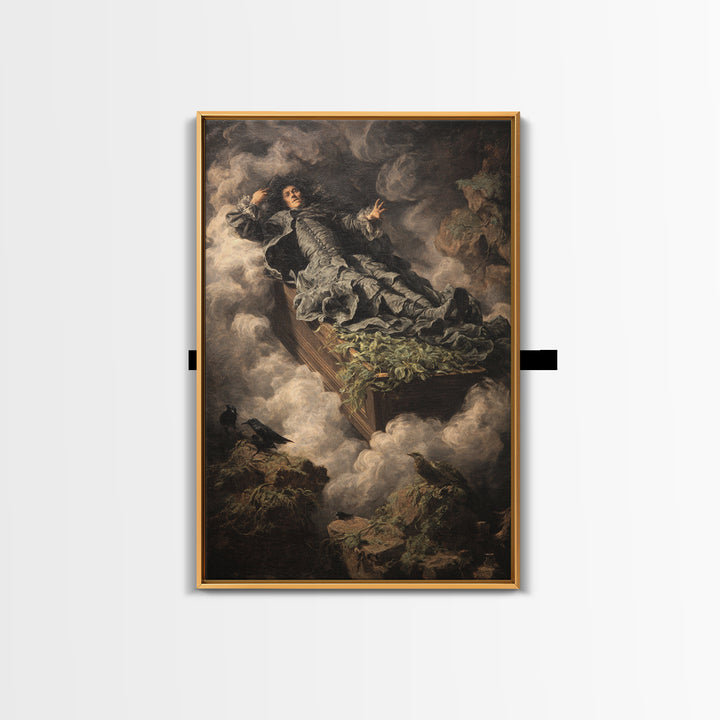 The Coffin Sleeper, Baroque Witchcraft Art, Vertical Wall Art, Macabre Wall Art, Framed Canvas Print, Halloween Wall Art