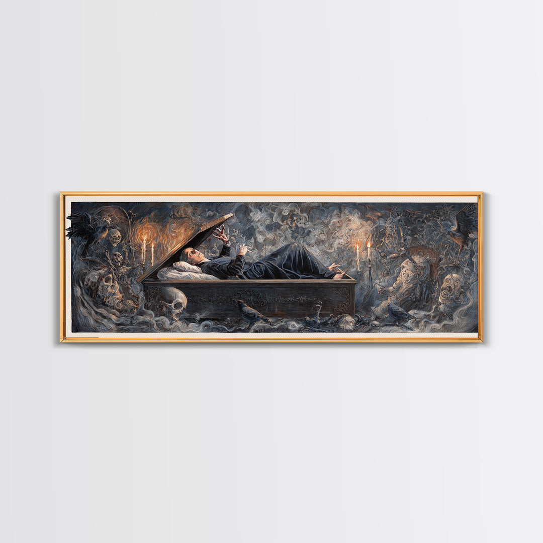 The Coffin Sleeper, Gothic Nightmare Art, Extra Wide Wall Art, Dark Halloween Decor, Canvas Print, Halloween Wall Art