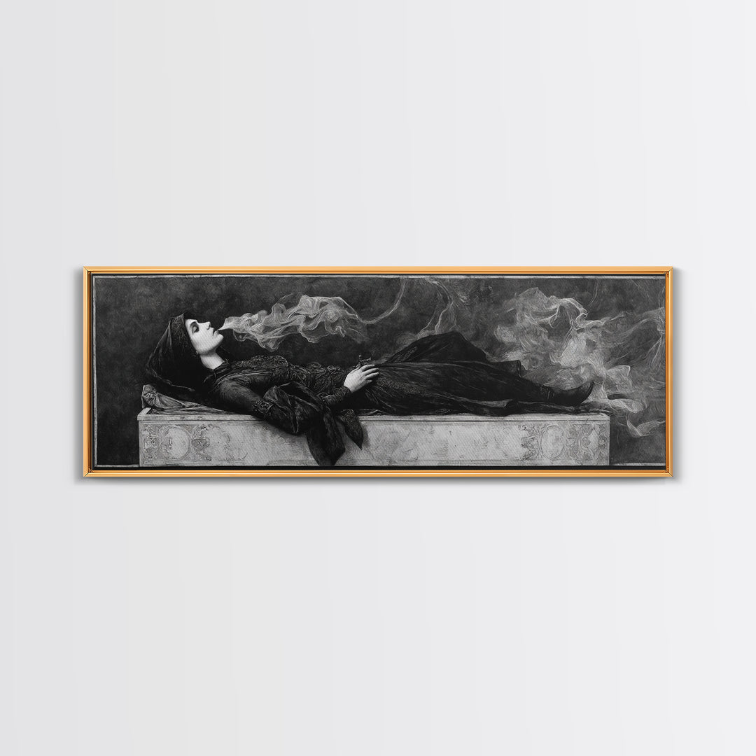 The Coffin Sleeper, Dark Symbolist Art, Extra Wide Wall Art, Gothic Horror Wall Art, Canvas Print, Halloween Wall Art