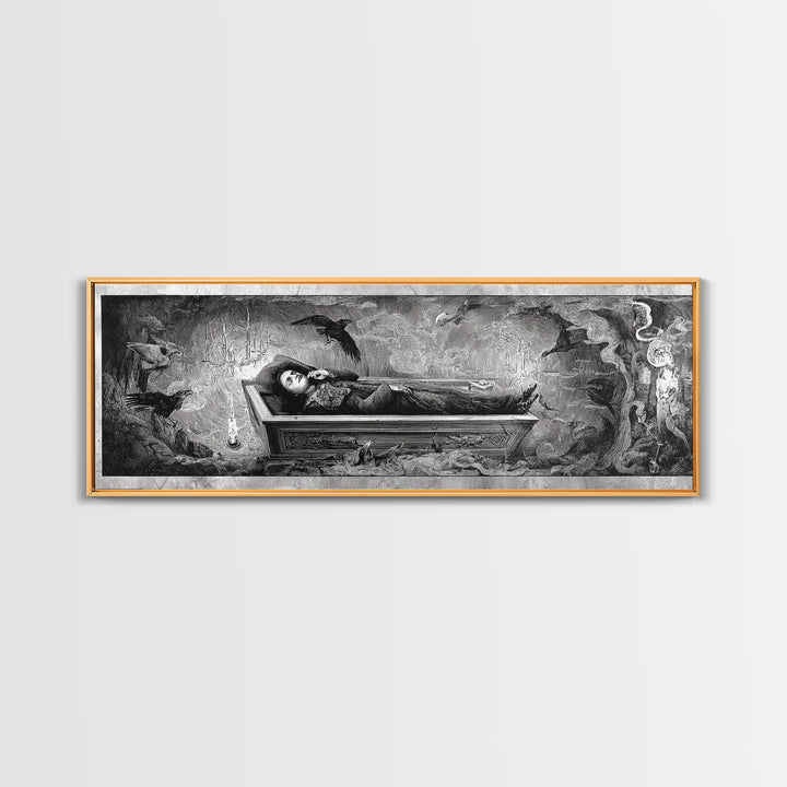 The Coffin Sleeper, Expressionist Nightmare Art, Extra Wide Wall Art, Gothic Horror Wall Art, Framed Canvas Print, Halloween Wall Art