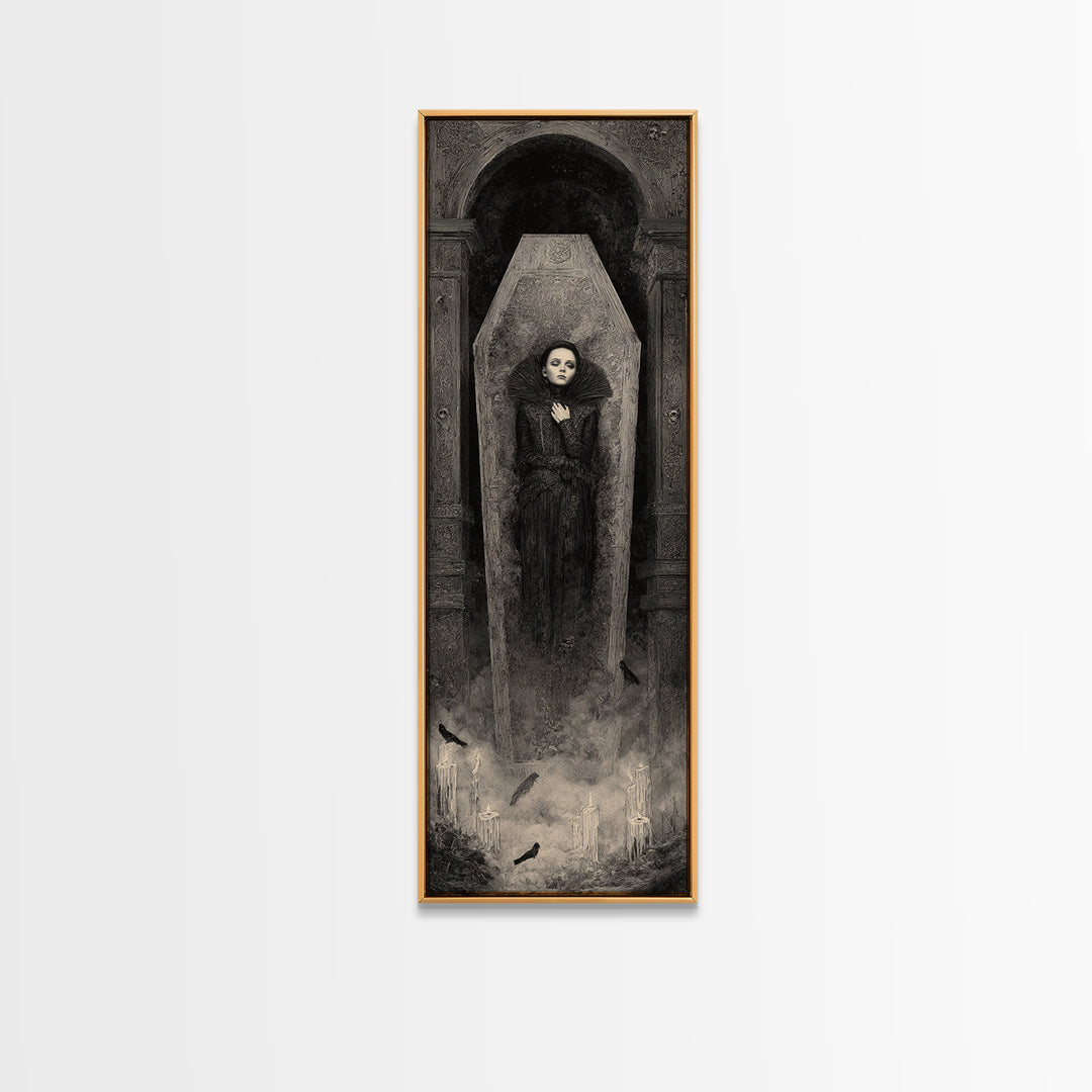 The Coffin Sleeper, Surreal Apocalyptic Art, Tall Narrow Wall Art, Gothic Horror Wall Art, Canvas Print, Halloween Wall Art
