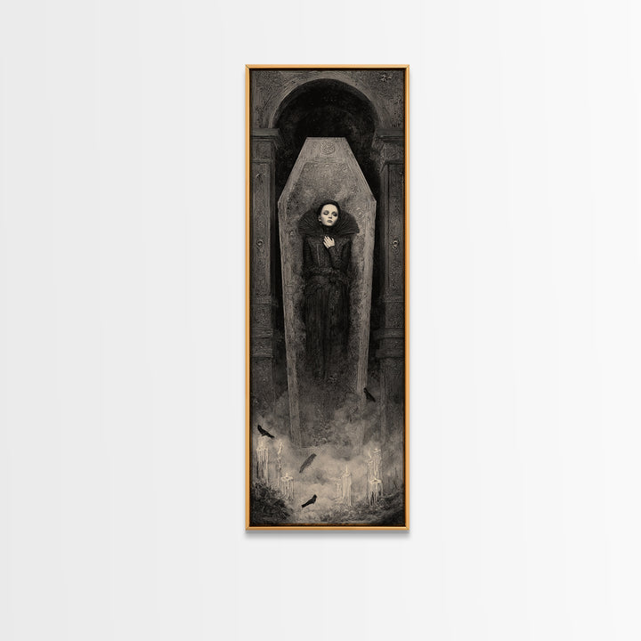 The Coffin Sleeper, Surreal Apocalyptic Art, Tall Narrow Wall Art, Gothic Horror Wall Art, Canvas Print, Halloween Wall Art