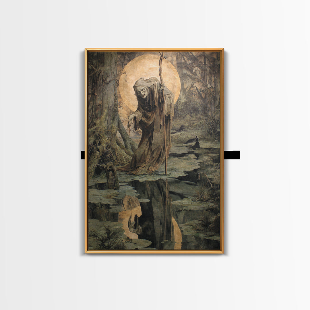 The Swamp Witch, Dark Renaissance Art, Vertical Wall Art, Gothic Horror Wall Art, Canvas Print, Halloween Wall Art