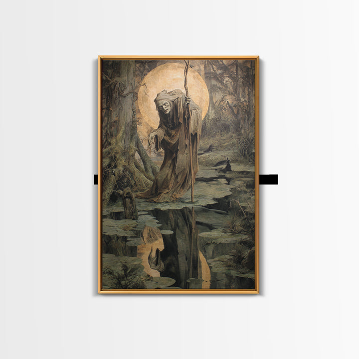 The Swamp Witch, Dark Renaissance Art, Vertical Wall Art, Gothic Horror Wall Art, Canvas Print, Halloween Wall Art