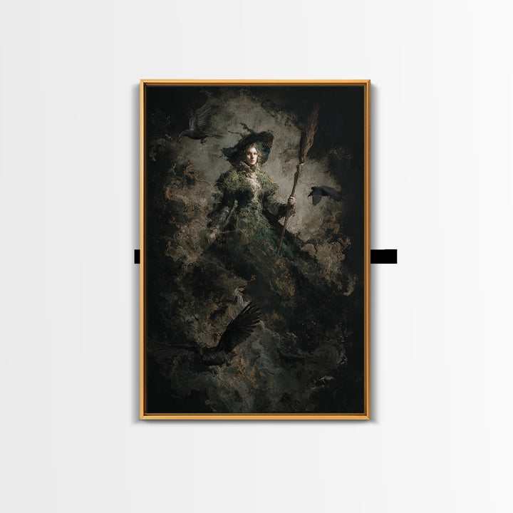 The Swamp Witch, Dark Romantic Horror Art, Vertical Wall Art, Dark Fantasy Wall Art, Framed Canvas Print, Halloween Wall Art