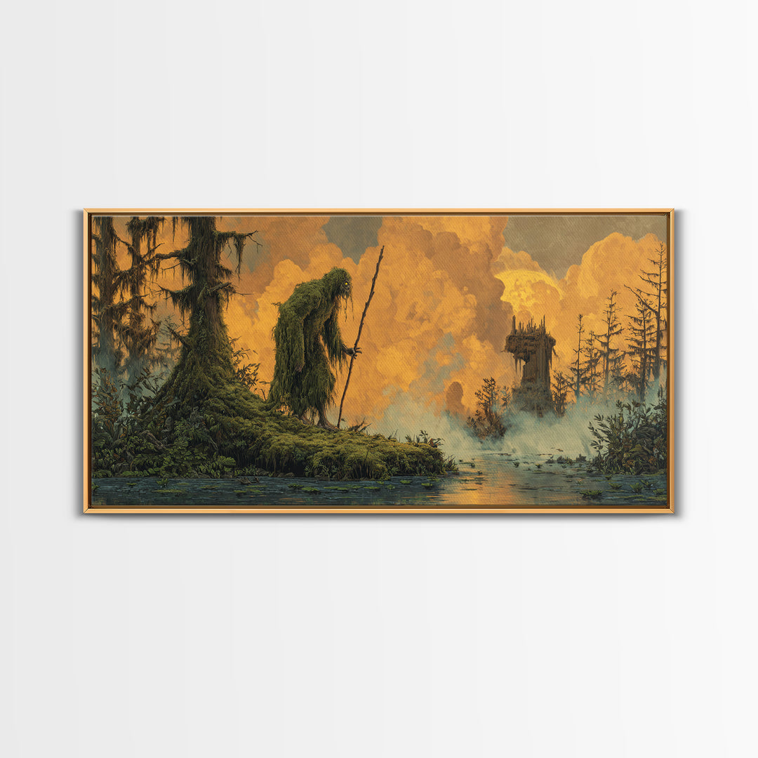 The Swamp Witch, Apocalyptic Romantic Art, Wide Panoramic Art, Dark Halloween Decor, Canvas Print, Halloween Wall Art, Macabre Wall Art