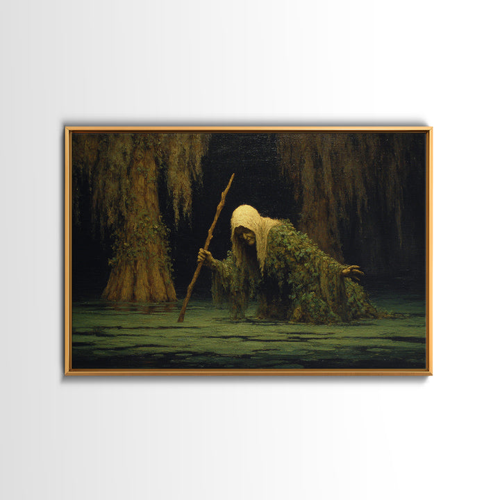 The Swamp Witch, Symbolist Gothic Landscape, Landscape Wall Art, Dark Halloween Decor, Canvas Print, Halloween Wall Art, Dark Fantasy Art
