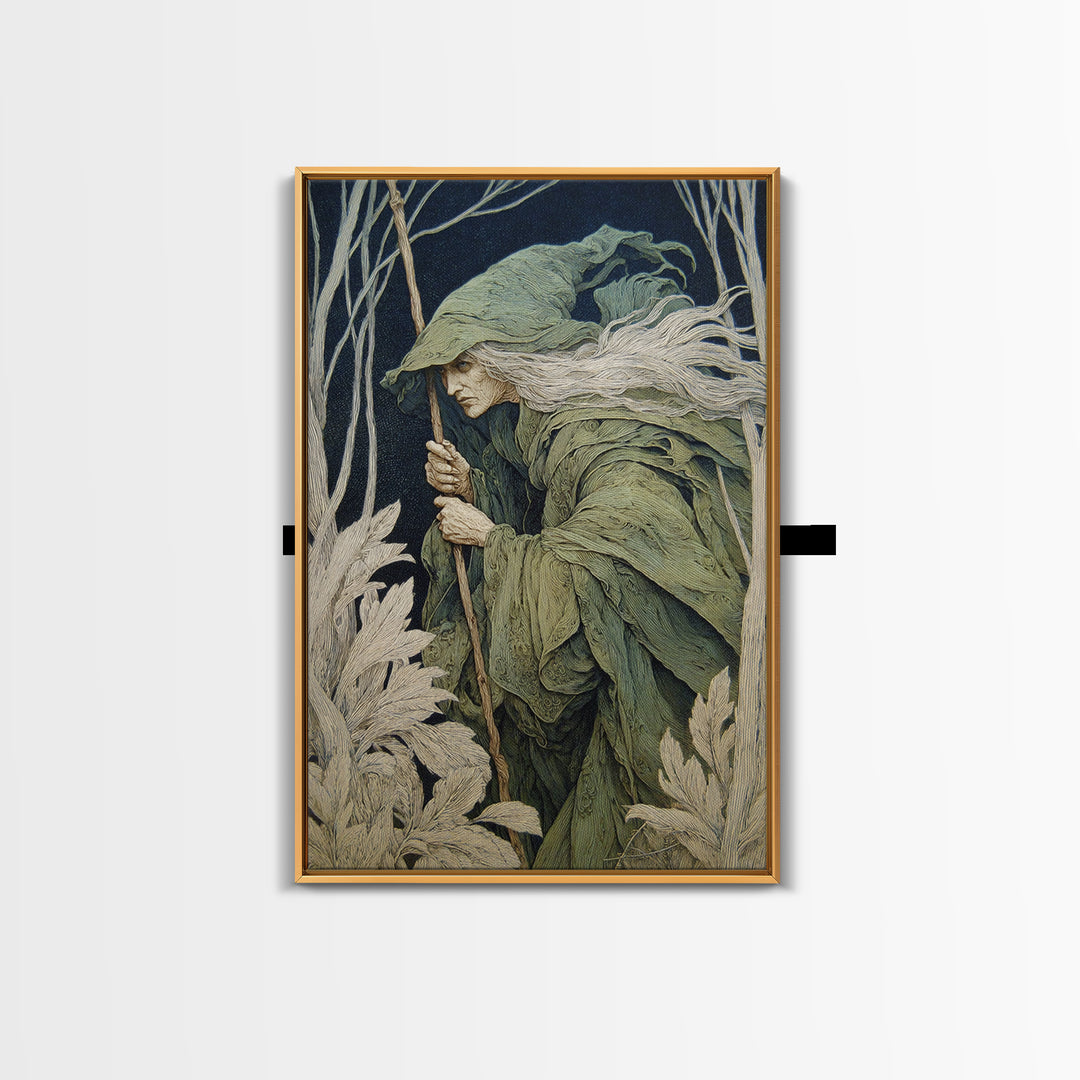 The Swamp Witch, Symbolist Death Art, Vertical Wall Art, Macabre Wall Art, Framed Canvas Print, Halloween Wall Art