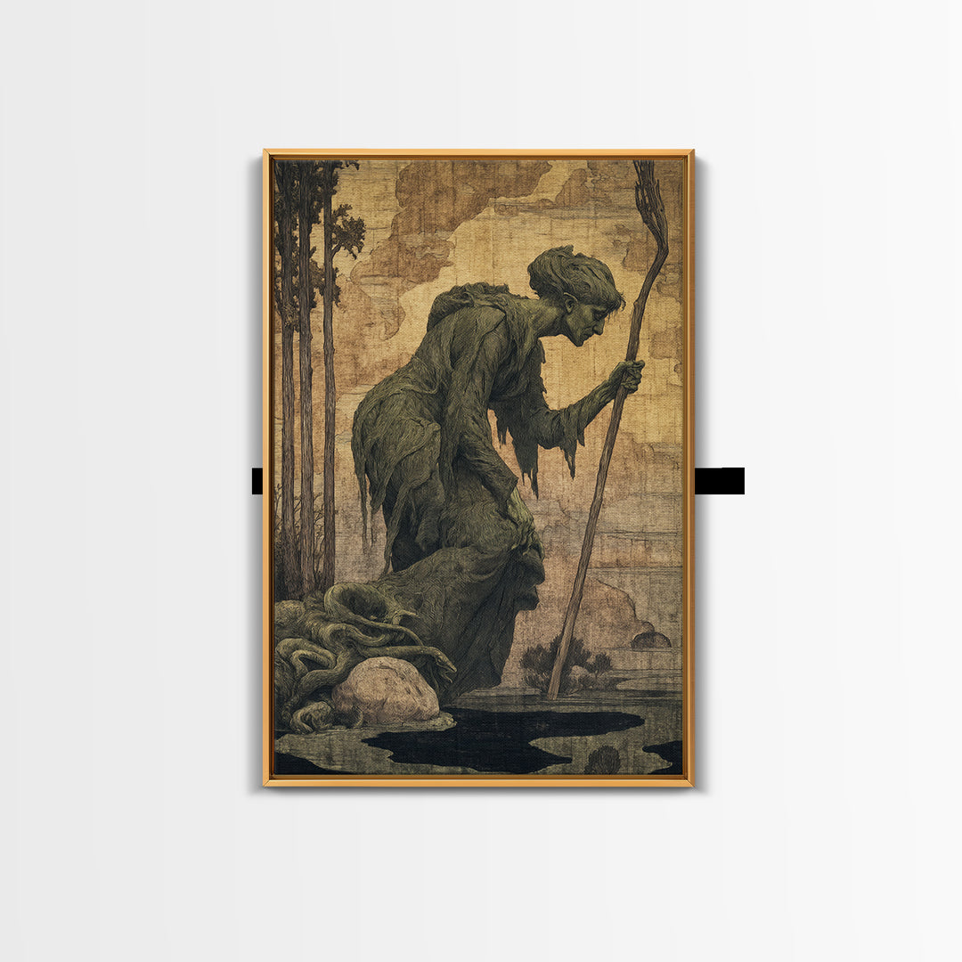 The Swamp Witch, Dark Symbolist Art, Vertical Wall Art, Dark Fantasy Wall Art, Framed Canvas Print, Halloween Wall Art