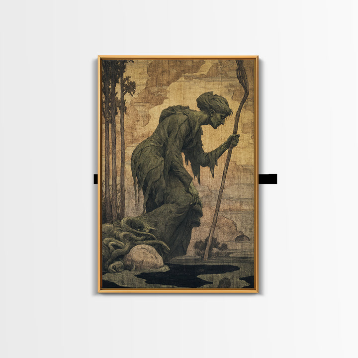 The Swamp Witch, Dark Symbolist Art, Vertical Wall Art, Dark Fantasy Wall Art, Framed Canvas Print, Halloween Wall Art