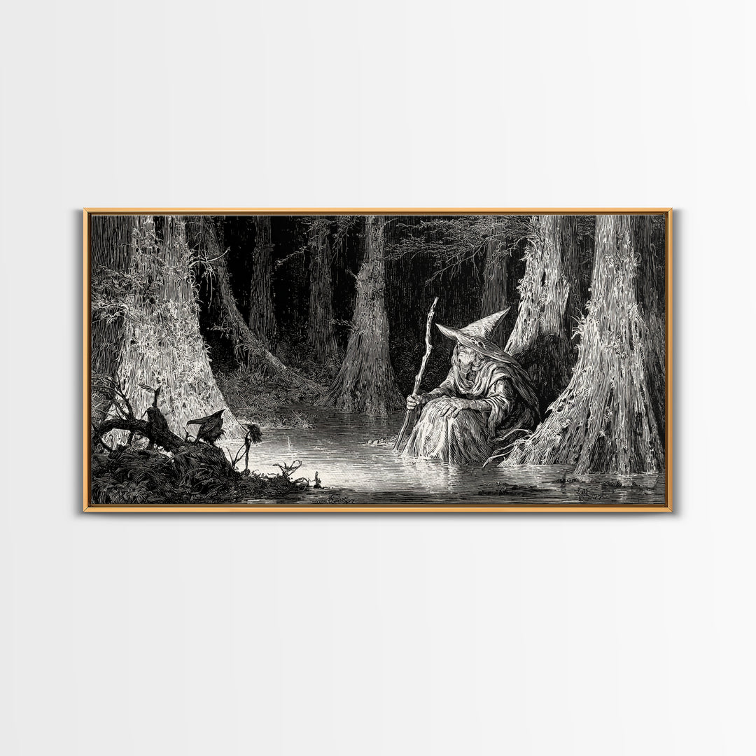 The Swamp Witch, Expressionist Nightmare Art, Wide Panoramic Art, Dark Fantasy Wall Art, Canvas Print, Halloween Wall Art, Dark Fantasy Art