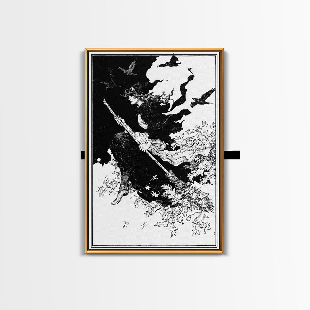 The Swamp Witch, Decadent Line Art, Vertical Wall Art, Gothic Horror Wall Art, Canvas Print, Halloween Wall Art, Halloween Decor
