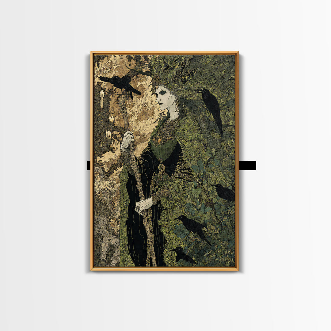 The Swamp Witch, Stained Glass Gothic Art, Vertical Wall Art, Dark Fantasy Wall Art, Canvas Print, Halloween Wall Art
