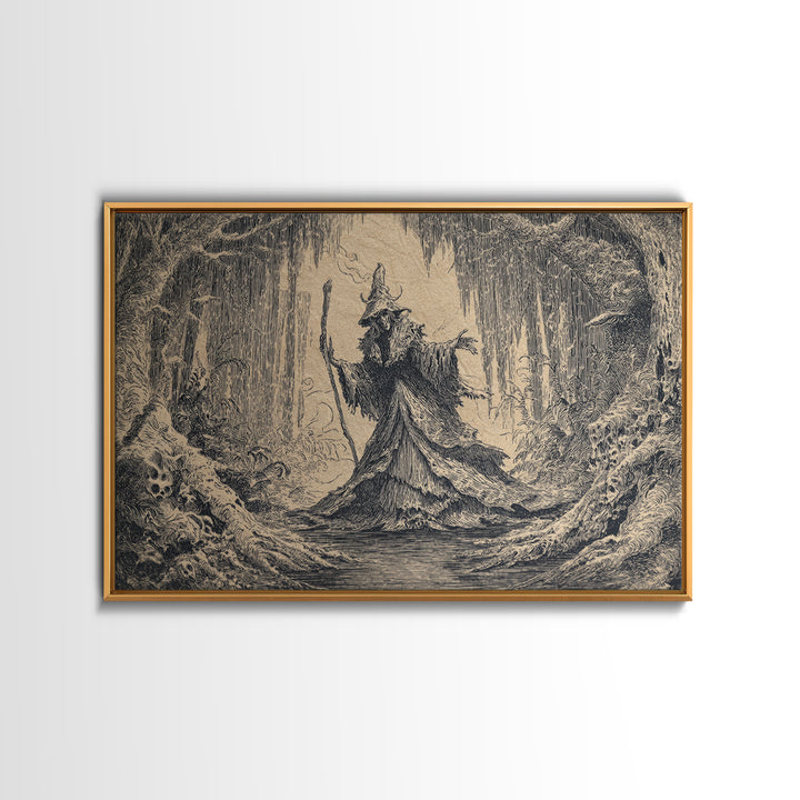The Swamp Witch, Victorian Macabre Art, Landscape Wall Art, Macabre Wall Art, Framed Canvas Print, Halloween Wall Art, Horror Wall Art