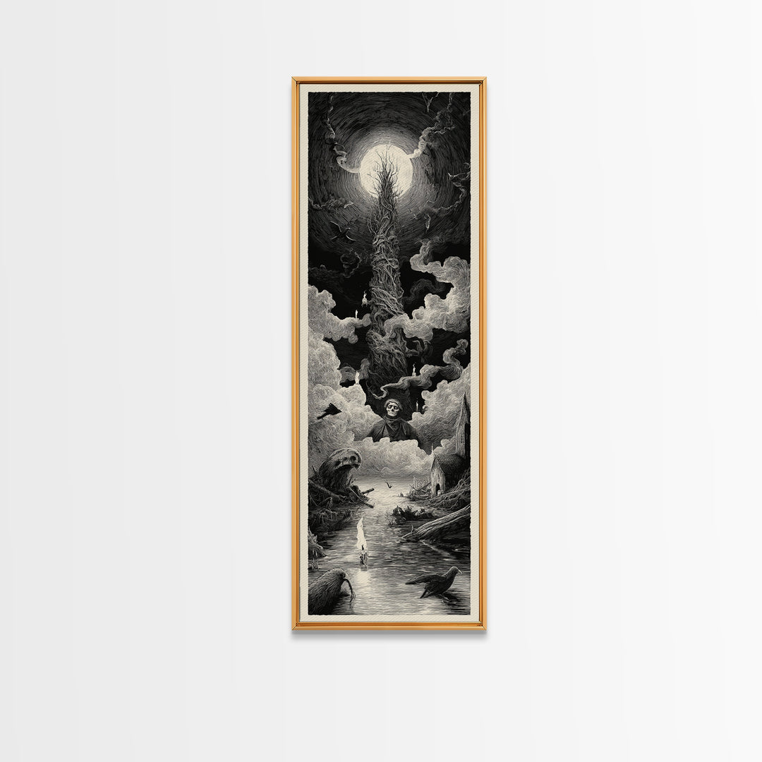 The Bog Mummy, Gothic Engraving Art, Tall Narrow Wall Art, Macabre Wall Art, Canvas Print, Halloween Wall Art, Dark Fantasy Art