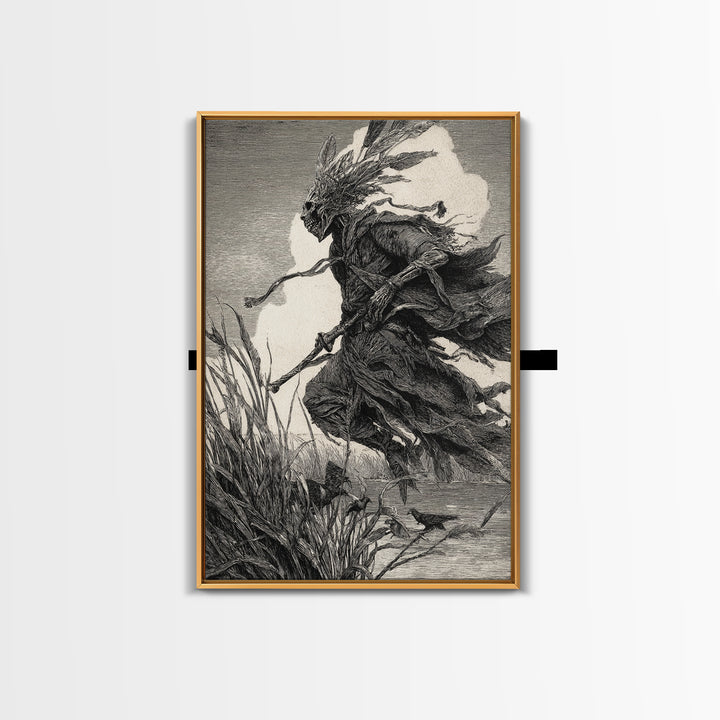 The Bog Mummy, Renaissance Engraving Art, Vertical Wall Art, Gothic Horror Wall Art, Framed Canvas Print, Halloween Wall Art