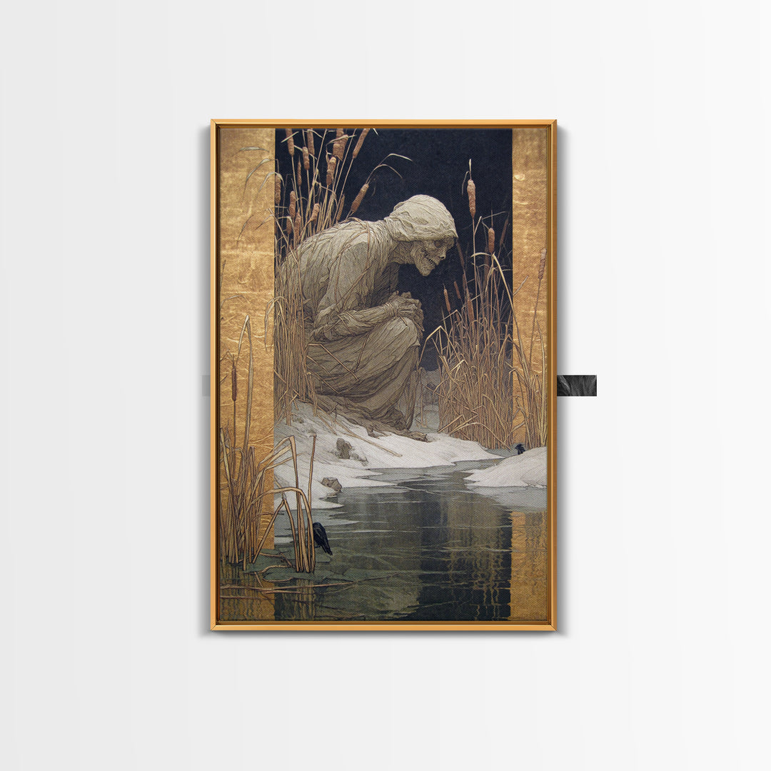 The Bog Mummy, Symbolist Death Art, Vertical Wall Art, Macabre Wall Art, Canvas Print, Halloween Wall Art, Halloween Decor