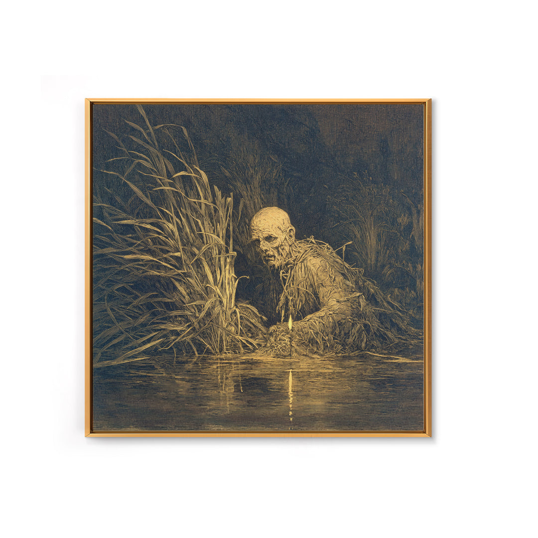 The Bog Mummy, Symbolist Etching Art, Square Wall Art, Macabre Wall Art, Framed Canvas Print, Halloween Wall Art, Seasonal Home Decor