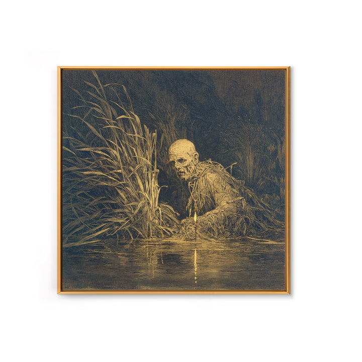 The Bog Mummy, Symbolist Etching Art, Square Wall Art, Macabre Wall Art, Framed Canvas Print, Halloween Wall Art, Seasonal Home Decor