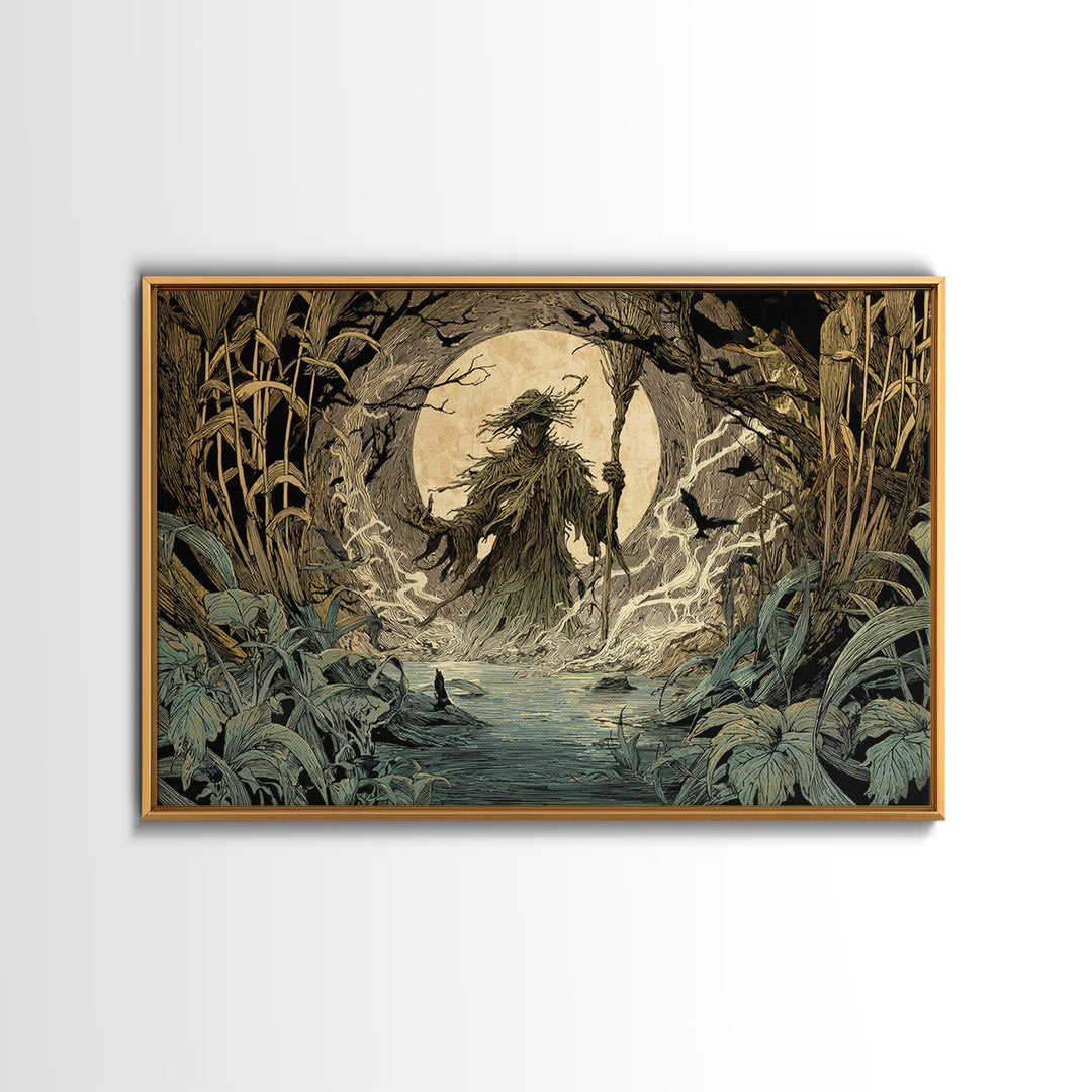 The Bog Mummy, Gothic Storybook Art, Landscape Wall Art, Dark Halloween Decor, Framed Canvas Print, Halloween Wall Art