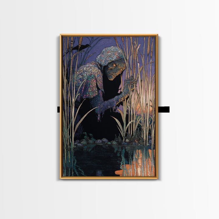 The Bog Mummy, Stained Glass Gothic Art, Vertical Wall Art, Gothic Horror Wall Art, Framed Canvas Print, Halloween Wall Art