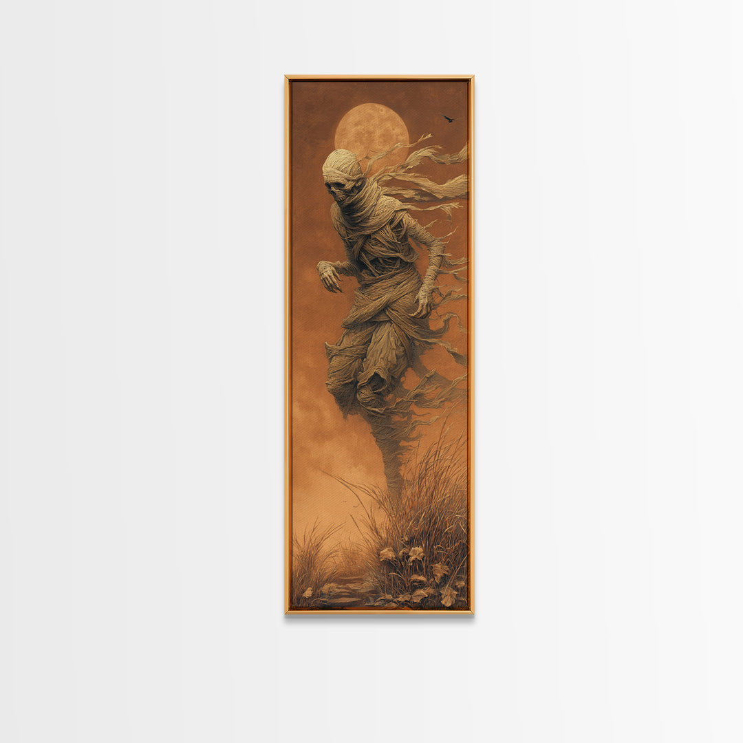 The Bog Mummy, Surreal Apocalyptic Art, Tall Narrow Wall Art, Gothic Horror Wall Art, Framed Canvas Print, Halloween Wall Art