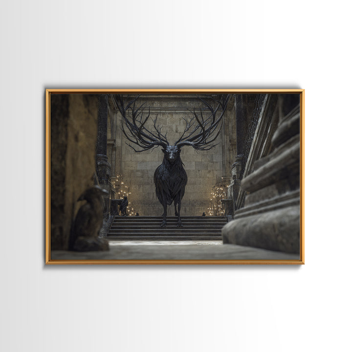 The Antlered Forest Spirit, Architectural Etching Art, Landscape Wall Art, Dark Fantasy Wall Art, Canvas Print