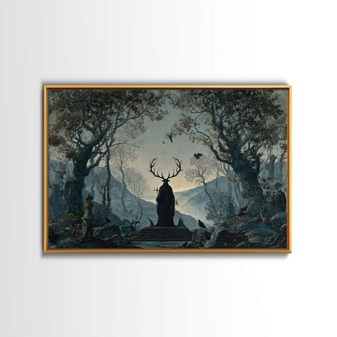 The Antlered Forest Spirit, Romantic Gothic Landscape, Landscape Wall Art, Gothic Horror Wall Art, Canvas Print, Dark Fantasy Art