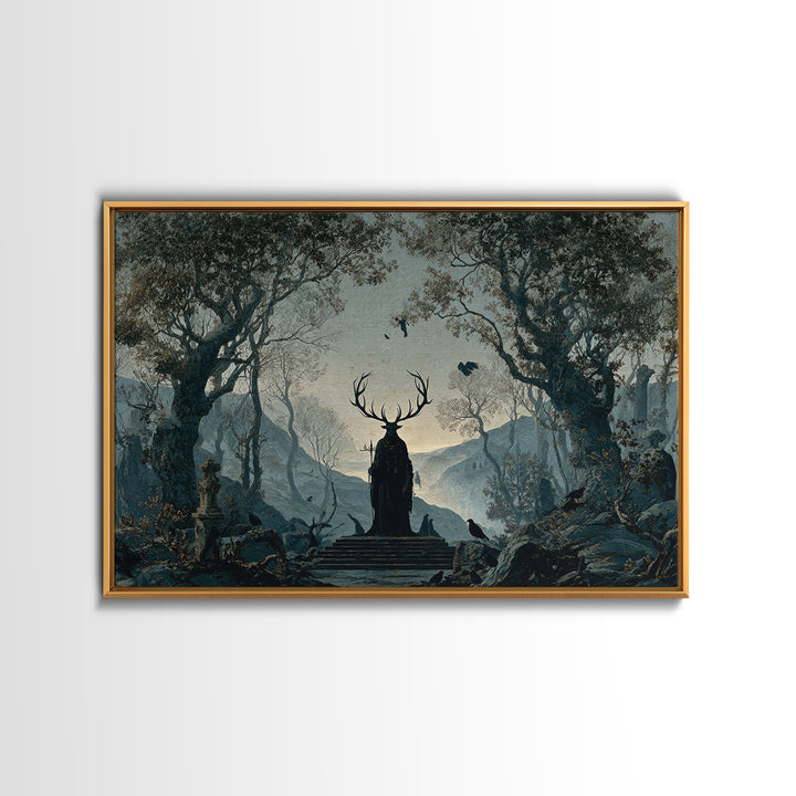 The Antlered Forest Spirit, Romantic Gothic Landscape, Landscape Wall Art, Gothic Horror Wall Art, Canvas Print, Dark Fantasy Art