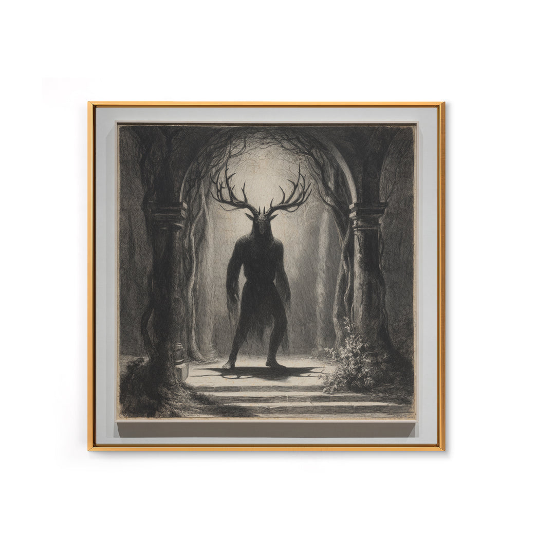 The Antlered Forest Spirit, Symbolist Dream Art, Square Wall Art, Macabre Wall Art, Canvas Print, Halloween Wall Art
