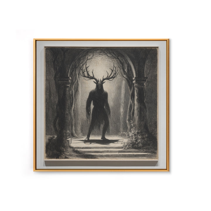 The Antlered Forest Spirit, Symbolist Dream Art, Square Wall Art, Macabre Wall Art, Canvas Print, Halloween Wall Art