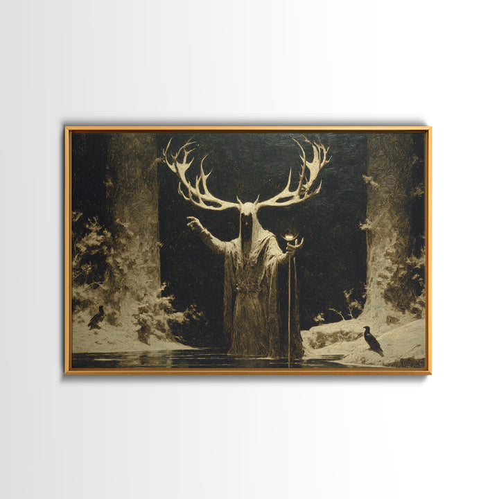 The Antlered Forest Spirit, Symbolist Gothic Landscape, Landscape Wall Art, Dark Fantasy Wall Art, Framed Canvas Print, Halloween Wall Art