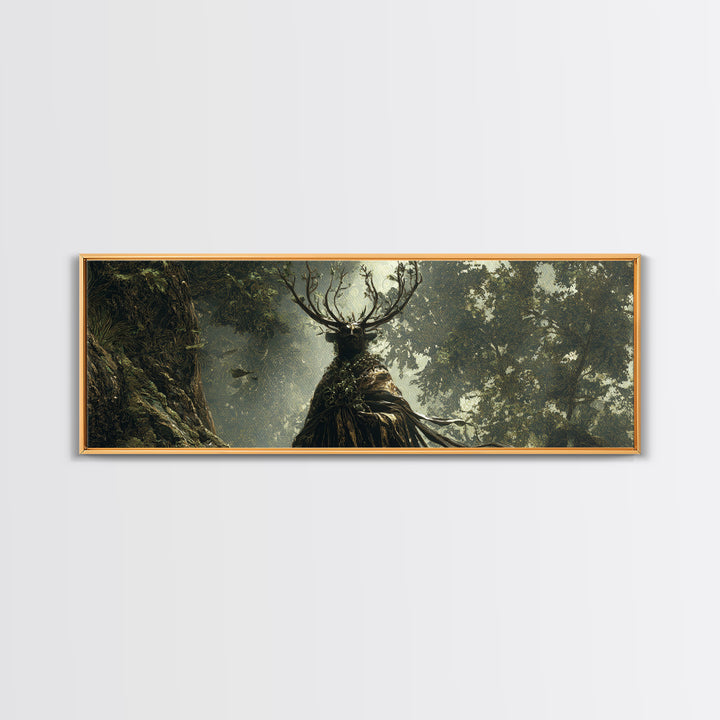 The Antlered Forest Spirit, Ornate Symbolist Art, Extra Wide Wall Art, Macabre Wall Art, Framed Canvas Print, Halloween Wall Art