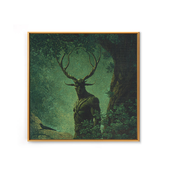The Antlered Forest Spirit, Dark Symbolist Art, Square Wall Art, Macabre Wall Art, Canvas Print, Halloween Wall Art