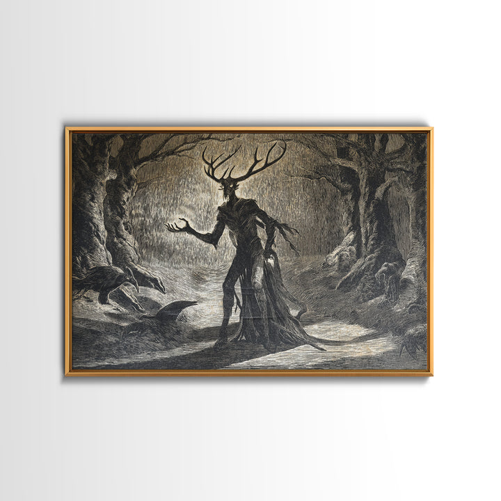 The Antlered Forest Spirit, Expressionist Nightmare Art, Landscape Wall Art, Dark Fantasy Wall Art, Canvas Print, Halloween Wall Art