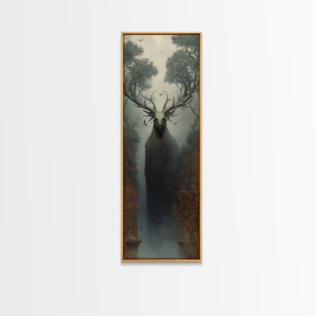 The Antlered Forest Spirit, Surreal Apocalyptic Art, Tall Narrow Wall Art, Gothic Horror Wall Art, Canvas Print, Halloween Wall Art