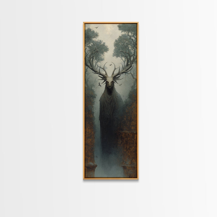 The Antlered Forest Spirit, Surreal Apocalyptic Art, Tall Narrow Wall Art, Gothic Horror Wall Art, Canvas Print, Halloween Wall Art