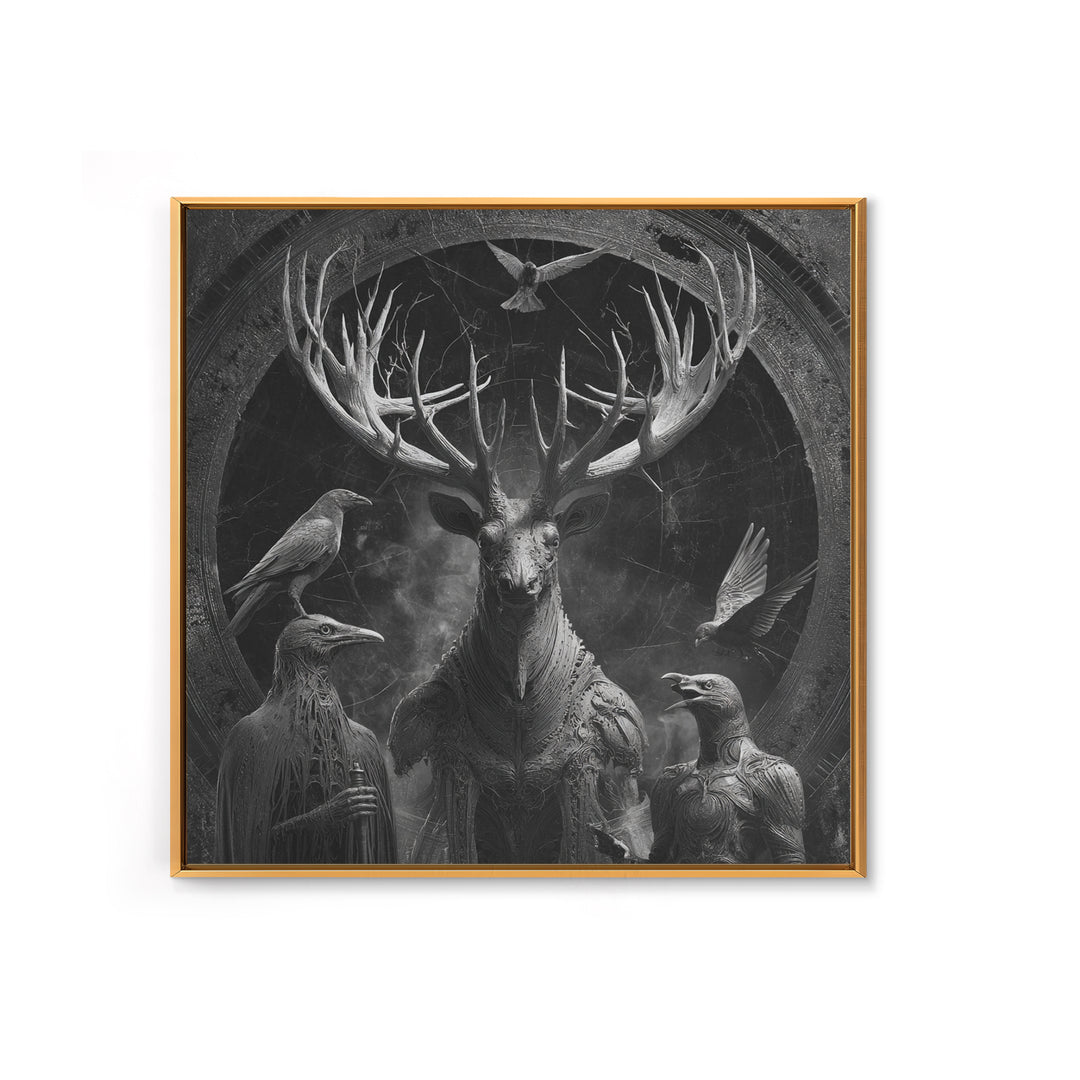 The Antlered Forest Spirit, Biomechanical Horror Art, Square Wall Art, Gothic Horror Wall Art, Canvas Print, Halloween Wall Art