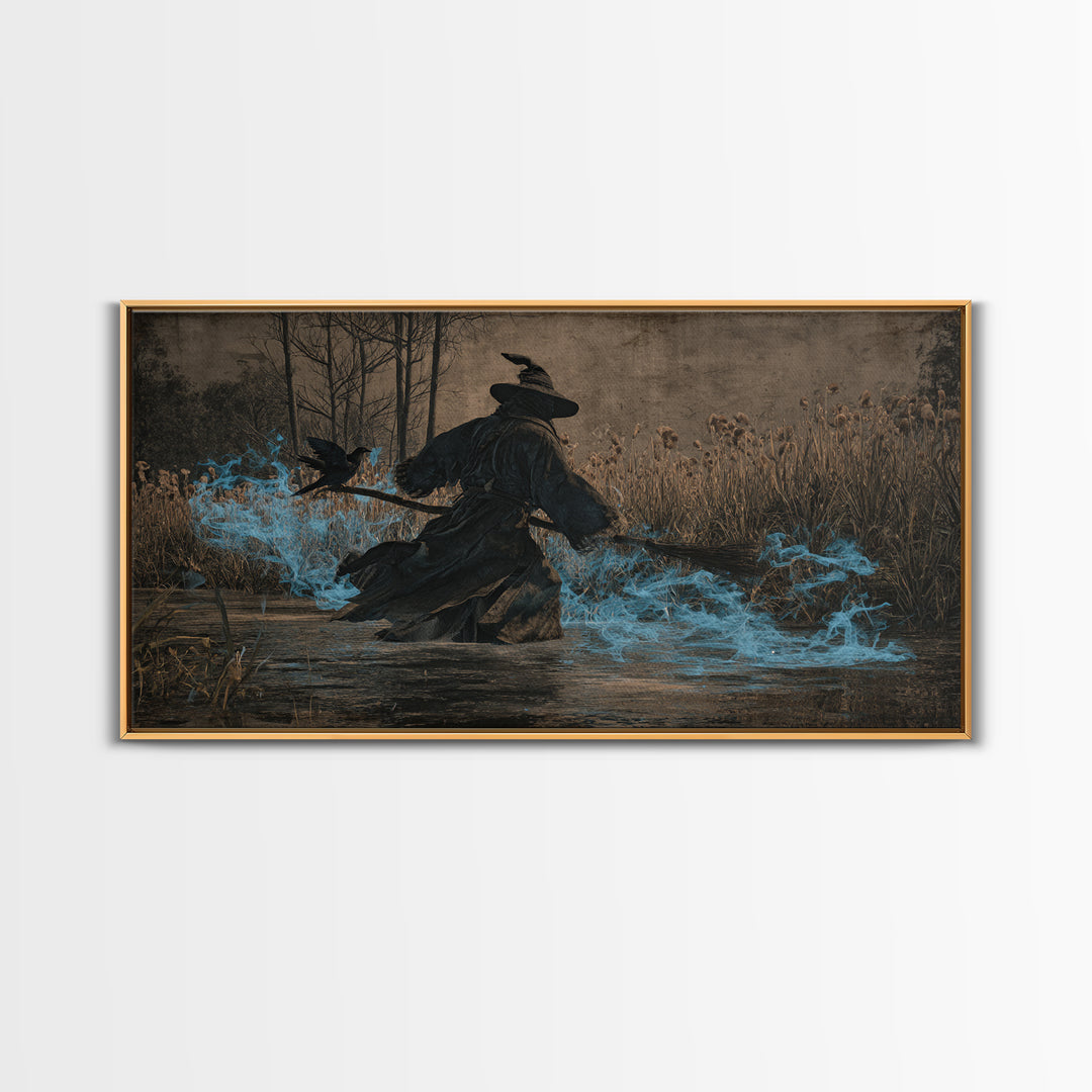 The Will-O'-The-Wisp Shepherd, Northern Renaissance Horror, Wide Panoramic Art, Dark Halloween Decor, Canvas Print