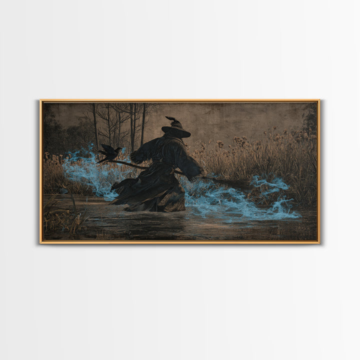The Will-O'-The-Wisp Shepherd, Northern Renaissance Horror, Wide Panoramic Art, Dark Halloween Decor, Canvas Print
