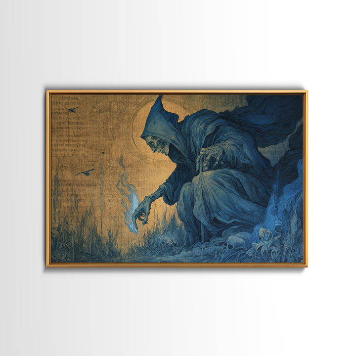 The Will-O'-The-Wisp Shepherd, Dark Renaissance Art, Landscape Wall Art, Dark Fantasy Wall Art, Framed Canvas Print