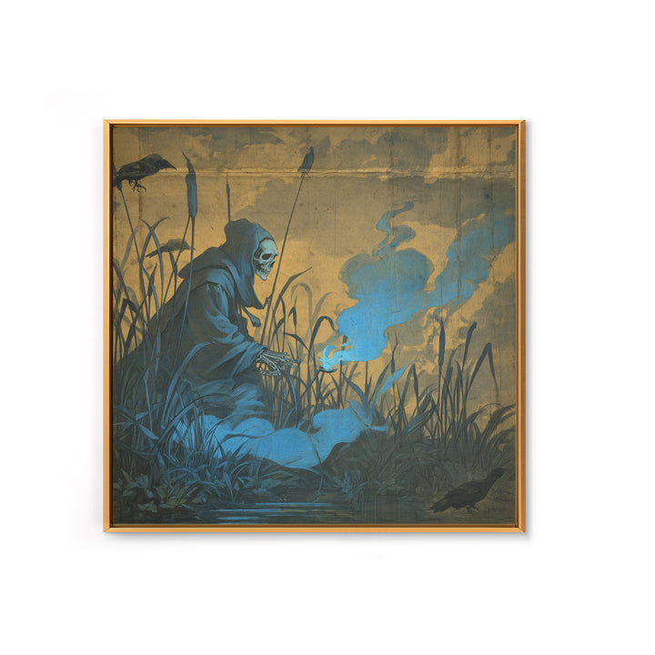 The Will-O'-The-Wisp Shepherd, Danse Macabre Art, Square Wall Art, Dark Fantasy Wall Art, Canvas Print, Dark Fantasy Art