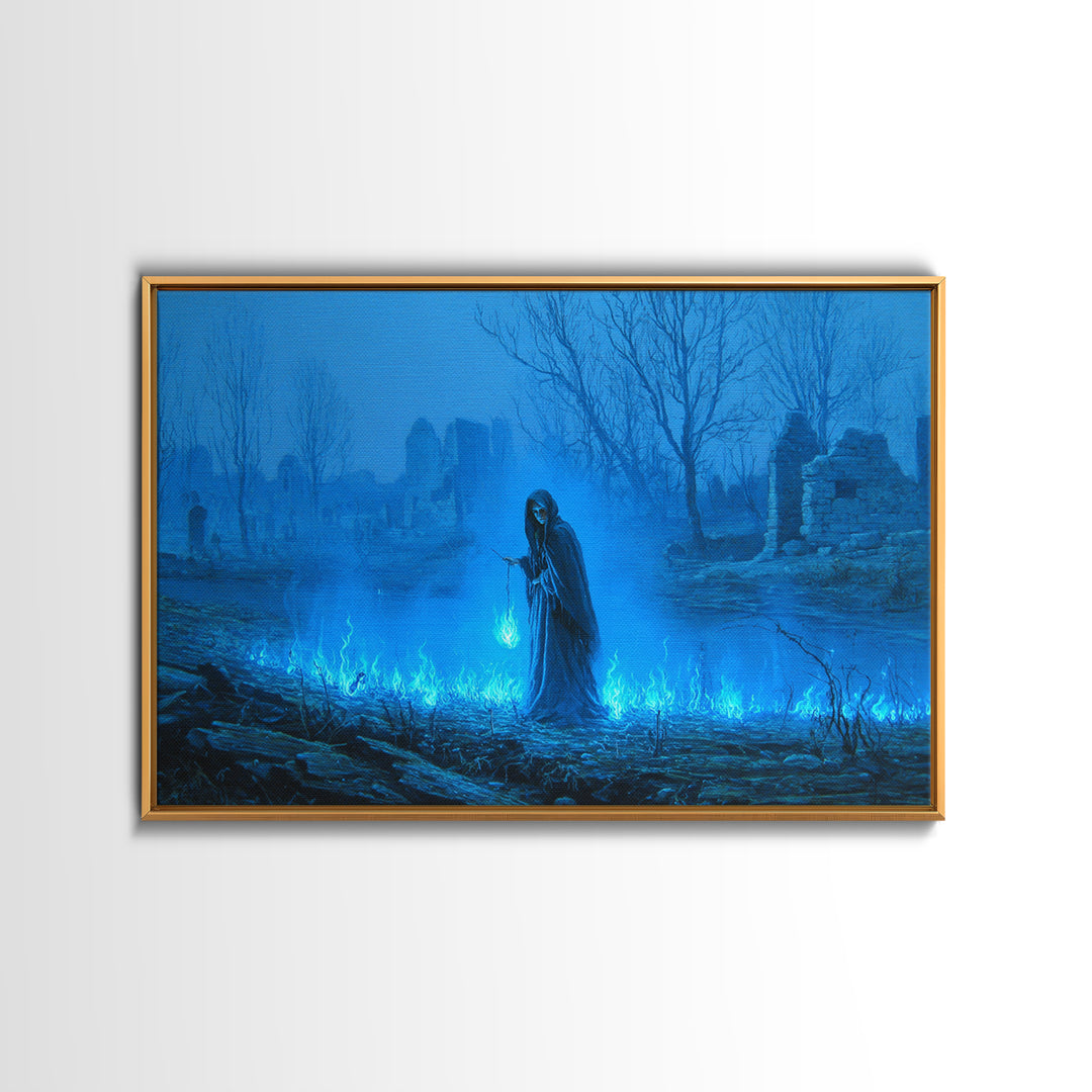 The Will-O'-The-Wisp Shepherd, Romantic Gothic Landscape, Landscape Wall Art, Dark Halloween Decor, Canvas Print, Dark Fantasy Art