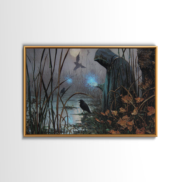 The Will-O'-The-Wisp Shepherd, Ornate Symbolist Art, Landscape Wall Art, Dark Fantasy Wall Art, Canvas Print, Halloween Wall Art