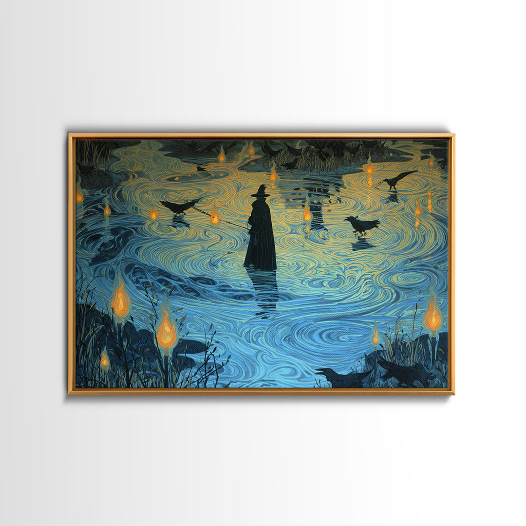 The Will-O'-The-Wisp Shepherd, Expressionist Gothic Art, Landscape Wall Art, Gothic Horror Wall Art, Canvas Print, Halloween Wall Art