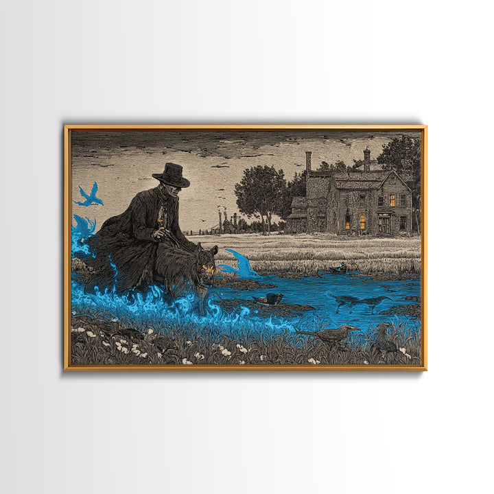 The Will-O'-The-Wisp Shepherd, Victorian Macabre Art, Landscape Wall Art, Dark Fantasy Wall Art, Framed Canvas Print, Halloween Wall Art