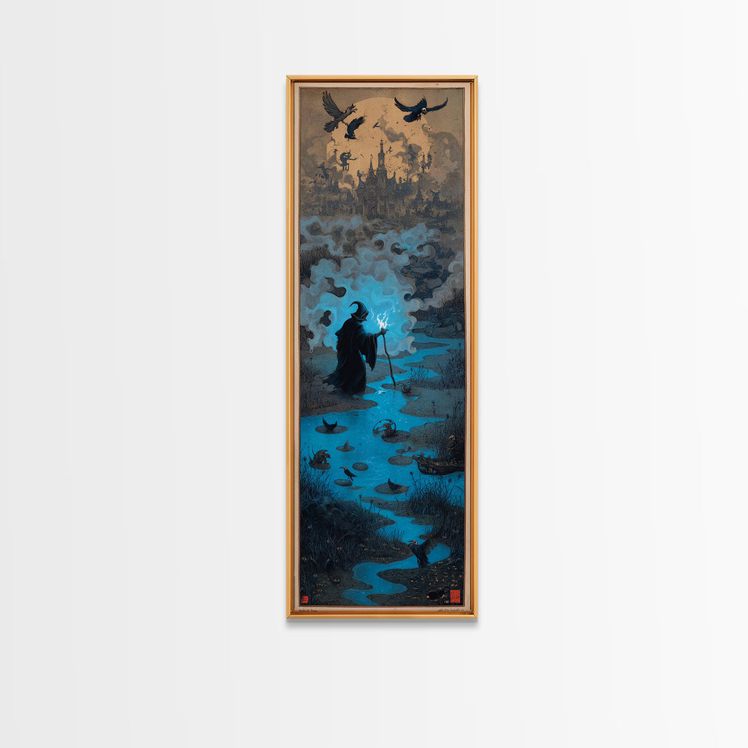 The Will-O'-The-Wisp Shepherd, Surreal Apocalyptic Art, Tall Narrow Wall Art, Gothic Horror Wall Art, Canvas Print