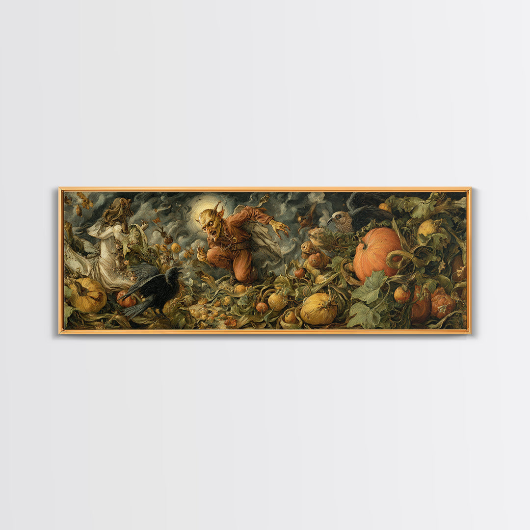 The Pumpkin Patch Goblin, Dark Renaissance Art, Extra Wide Wall Art, Gothic Horror Wall Art, Canvas Print, Halloween Wall Art