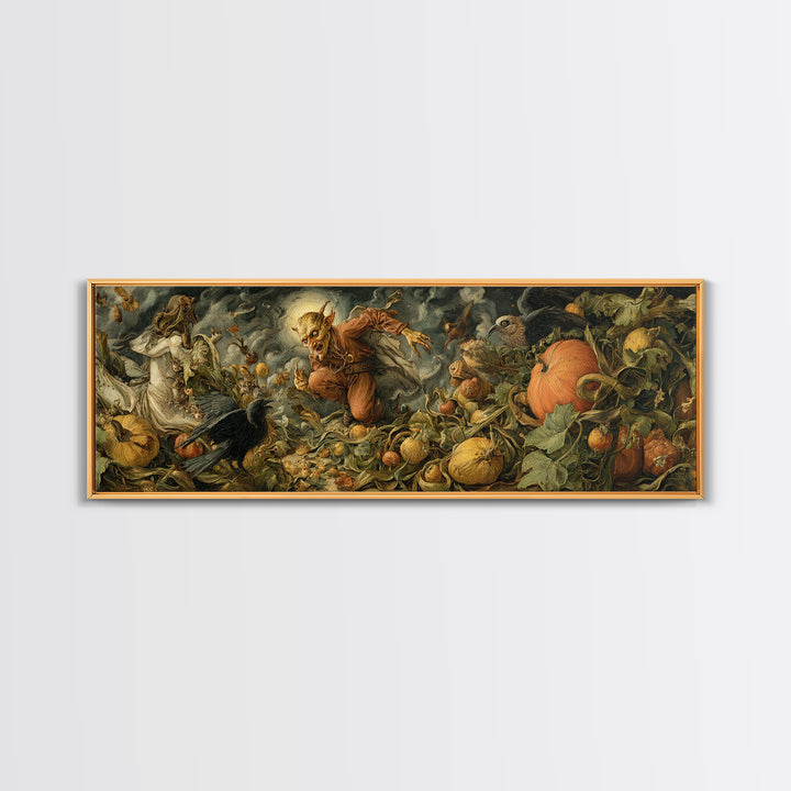 The Pumpkin Patch Goblin, Dark Renaissance Art, Extra Wide Wall Art, Gothic Horror Wall Art, Canvas Print, Halloween Wall Art